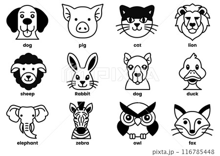 Set of various animal icons in line style 116785448