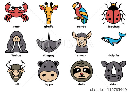 Set of various animal icons in line style Set of various animal icons in line style 116785449
