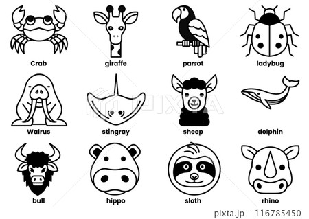 Set of various animal icons in line style Set of various animal icons in line style 116785450