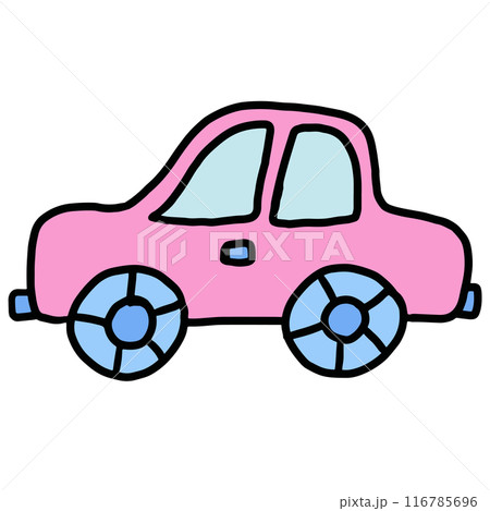 Hand drawn car for transportation, vehicle, traffic, back to school, office work, trip, vacation, travel, holidays, weekend, cute patches, shirt print, sticker, logo, icon, pollution, decoration, ads 116785696