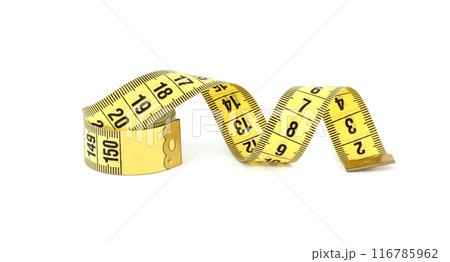 Yellow measuring tape isolated on white background Yellow measuring tape isolated on white background 116785962