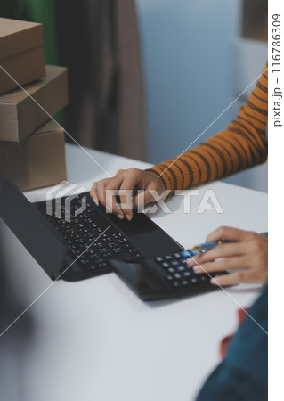 Asian female medical doctor use stethoscope to listen examine check senior elderly patient heart 116786309