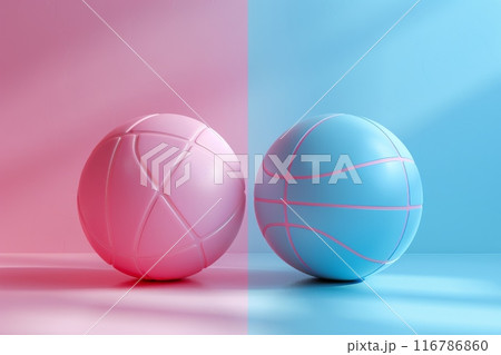 3d graphic of two basketballs on colorful background 116786860