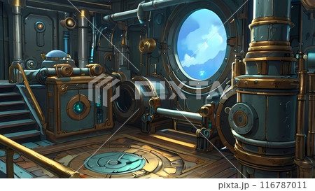 ゲーム背景　スチームパンクな飛行艇ボイラー室 116787011