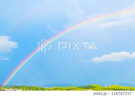 雨上がりの空に現れた綺麗な虹 雨上がりの空に現れた綺麗な虹 116787257