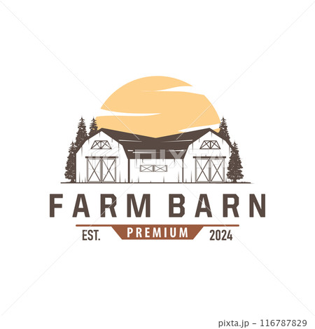 Barn logo agriculture building template farmer farm vintage design simple retro style illustration 116787829