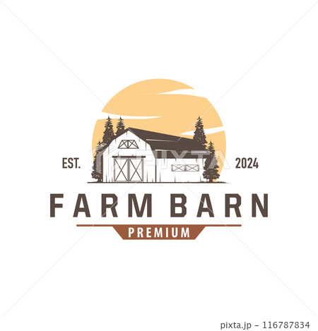 Barn logo agriculture building template farmer farm vintage design simple retro style illustration 116787834