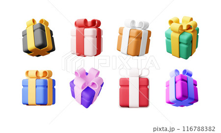 3D gift box set isolated. 116788382
