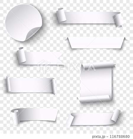 White banners and ribbons on transparent background, ideal for labels. Vector 116788680