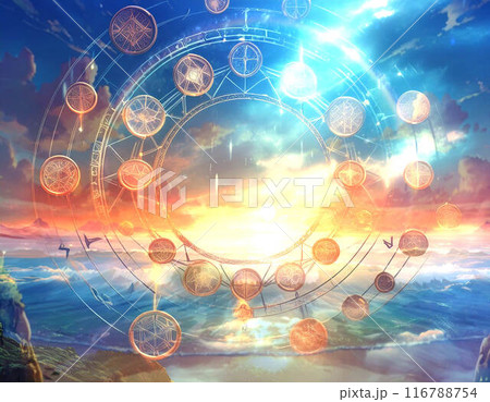 ゲーム背景 神殿ダンジョンの中の召喚魔法エフェクト異世界ワープゾーン ゲーム背景 神殿ダンジョンの中の召喚魔法エフェクト異世界ワープゾーン 116788754