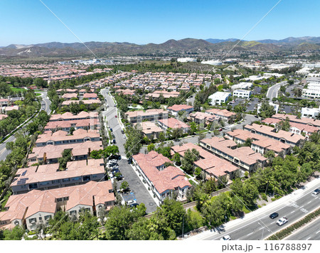 Aerial view of identical condominium houses in Lake Forest, California Aerial view of identical condominium houses in Lake Forest, California 116788897