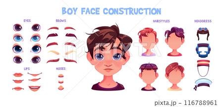 Caucasian boy face construction set 116788961