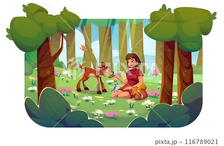 Woman with tree and grass forest nature landscape 116789021