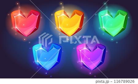 Magic crystal heart for game. Ice gem stone icon Magic crystal heart for game. Ice gem stone icon 116789026