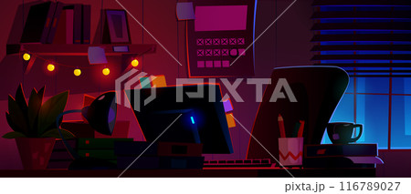 Workplace table in home room for remote work 116789027