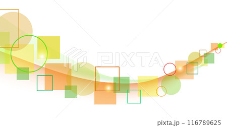 ラインと丸とスクエアのウェーブ模様の抽象背景素材 116789625