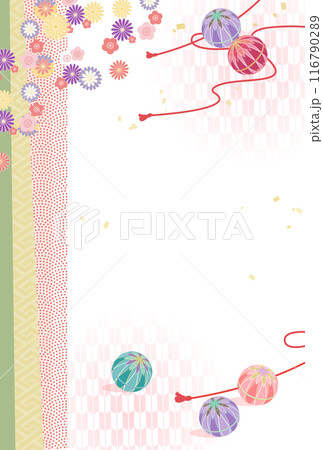 手毬と花の和柄背景イラスト 116790289