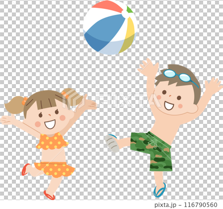 ビーチボールで遊ぶ男の子と女の子 ビーチボールで遊ぶ男の子と女の子 116790560