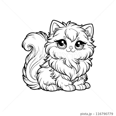Fluffy Kawaii Himalayan kitten with big eyes. Adorable chibi cat character. Perfect for children coloring books, kids designs, and cute merchandise. Vector illustration. 116790779