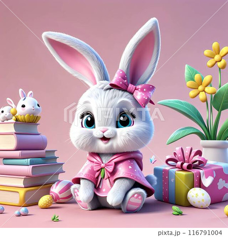 A cute little bunny wearing a bright pink veil. A cute little bunny wearing a bright pink veil. 116791004