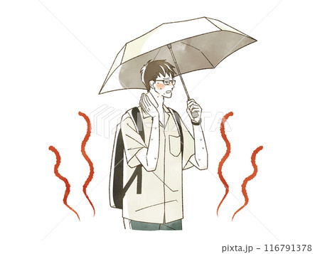 日傘をさして暑がっている男性 日傘をさして暑がっている男性 116791378