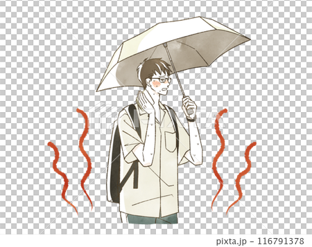 A man feeling hot with a parasol A man feeling hot with a parasol 116791378