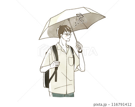 困った表情で日傘をさしている男性 116791412
