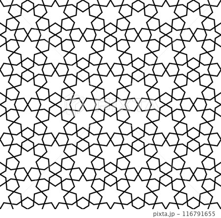 Seamless geometric ornament based on traditional islamic art. Black and white. Seamless geometric ornament based on traditional islamic art. Black and white. 116791655