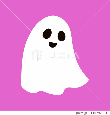 Cute funny happy ghost. Childish spooky boo character for kids. Magic scary spirit. Isolated flat vector illustration of comic phantom 116792091