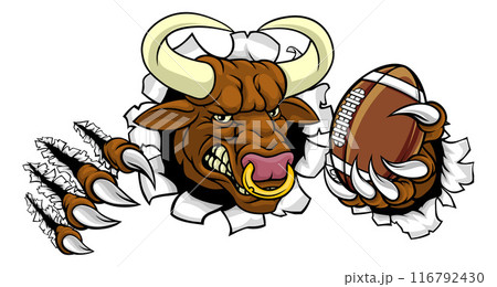 Bull Minotaur Longhorn Cow Football Mascot Cartoon 116792430