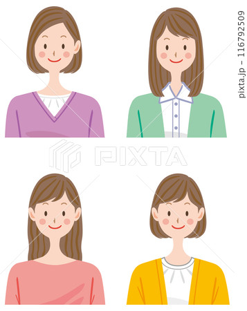 若い女性の上半身アイコンのイラスト　セット 116792509