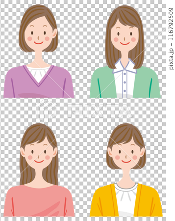 若い女性の上半身アイコンのイラスト　セット 116792509