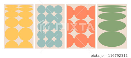 Brutal contemporary figure. Naive playful abstract shapes backgrounds. Geometric posters in trendy retro brutalist style. Swiss design aesthetic. 116792511