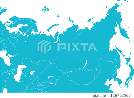 ロシア連邦と周辺国の国境のある地図、シルエット 116792560