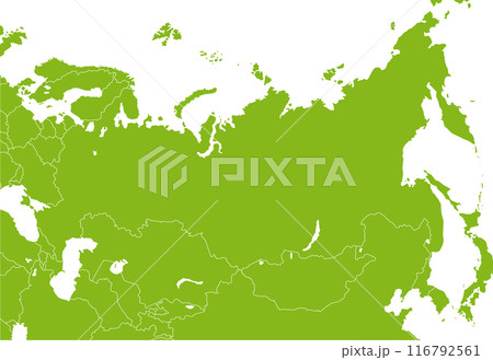 ロシア連邦と周辺国の国境のある地図、シルエット 116792561