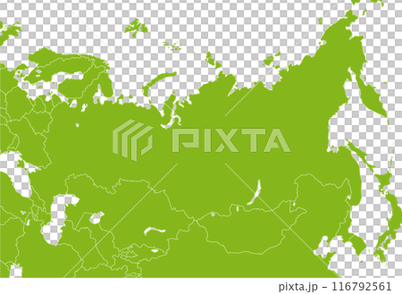 ロシア連邦と周辺国の国境のある地図、シルエット 116792561