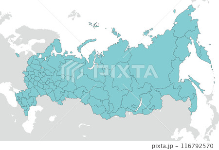 ロシア連邦の地図、州・共和国・地方・自治管区・連邦市の境界線入り 116792570