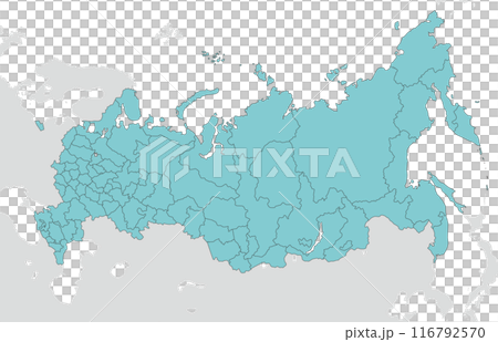 ロシア連邦の地図、州・共和国・地方・自治管区・連邦市の境界線入り 116792570