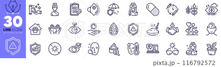 Fever, Face search and Shield line icons pack. Eye laser, Porridge, Nurse web icon. Washing hands, Sunglasses, Psychology pictogram. Umbrella, Doctor, Patient. Gluten free. Vector Fever, Face search and Shield line icons pack. Eye laser, Porridge, Nurse web icon. Washing hands, Sunglasses, Psychology pictogram. Umbrella, Doctor, Patient. Gluten free. Vector 116792572