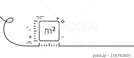 Square meter line icon. Continuous one line with curl. Room area dimension sign. Territory measurement symbol. Square meter single outline ribbon. Loop curve pattern. Vector 116792605