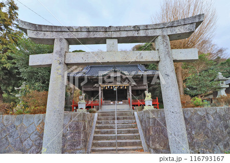 福岡県行橋市沓尾の龍日賣神社鳥居と拝殿 福岡県行橋市沓尾の龍日賣神社鳥居と拝殿 116793167