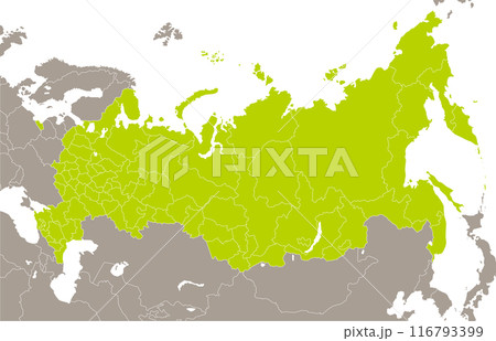 ロシア連邦の地図、州・共和国・地方・自治管区・連邦市の境界線入り 116793399