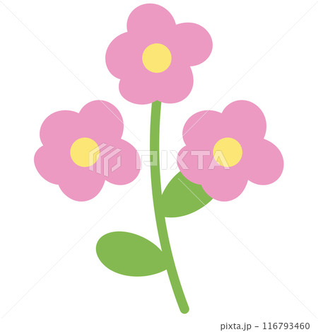 Illustration of pastel pink flowers and green leaves for plants, tree, floral print, nature, garden, cute patches, shirt print, sticker, logo, icon, blossom, spring, summer, toy, doll, decorations 116793460