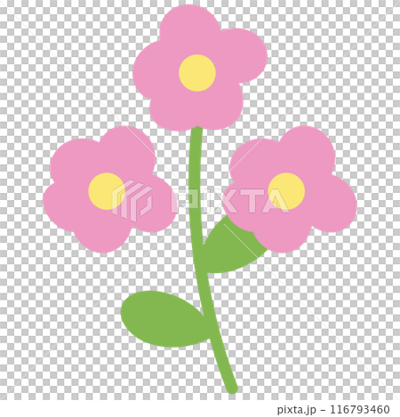 Illustration of pastel pink flowers and green leaves for plants, tree, floral print, nature, garden, cute patches, shirt print, sticker, logo, icon, blossom, spring, summer, toy, doll, decorations 116793460