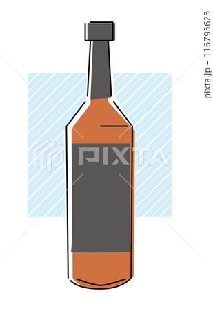 シンプルな線で描いたお酒のボトルのイラスト シンプルな線で描いたお酒のボトルのイラスト 116793623