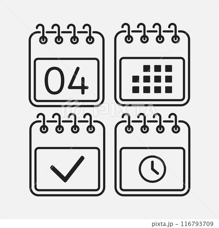 Icon page calendar - 4 day, agenda, timer, done Icon page calendar - 4 day, agenda, timer, done 116793709