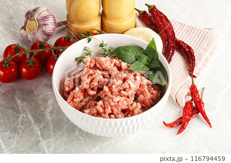 Raw minced pork uncooked meat Raw minced pork uncooked meat 116794459