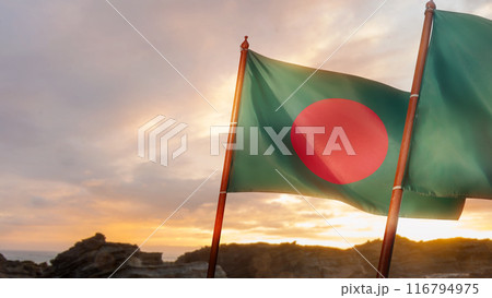 A flag of Bangladesh is flying in the sky 116794975