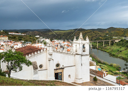 The Matriz Church, former Mosque of Mertola at the village of Mertola. Alentejo Region. Portugal 116795317