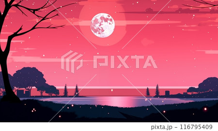 Illustration capturing the quiet and tranquil night adorned with the full beautiful moon with exuding a romantic and profoundly serene ambiance. AI Generated Illustration capturing the quiet and tranquil night adorned with the full beautiful moon with exuding a romantic and profoundly serene ambiance. AI Generated 116795409